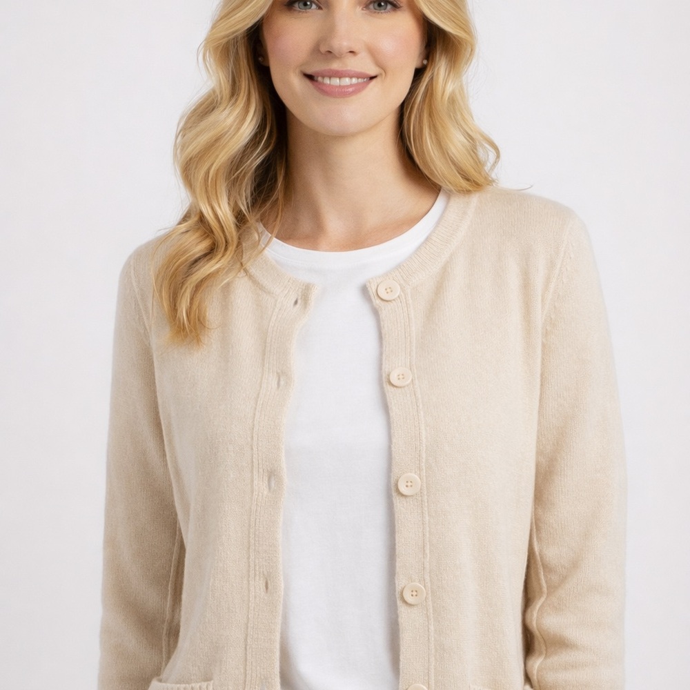 Aqua Cream Oatmeal Women's Cashmere Cardigan XS - Picture 8 of 10